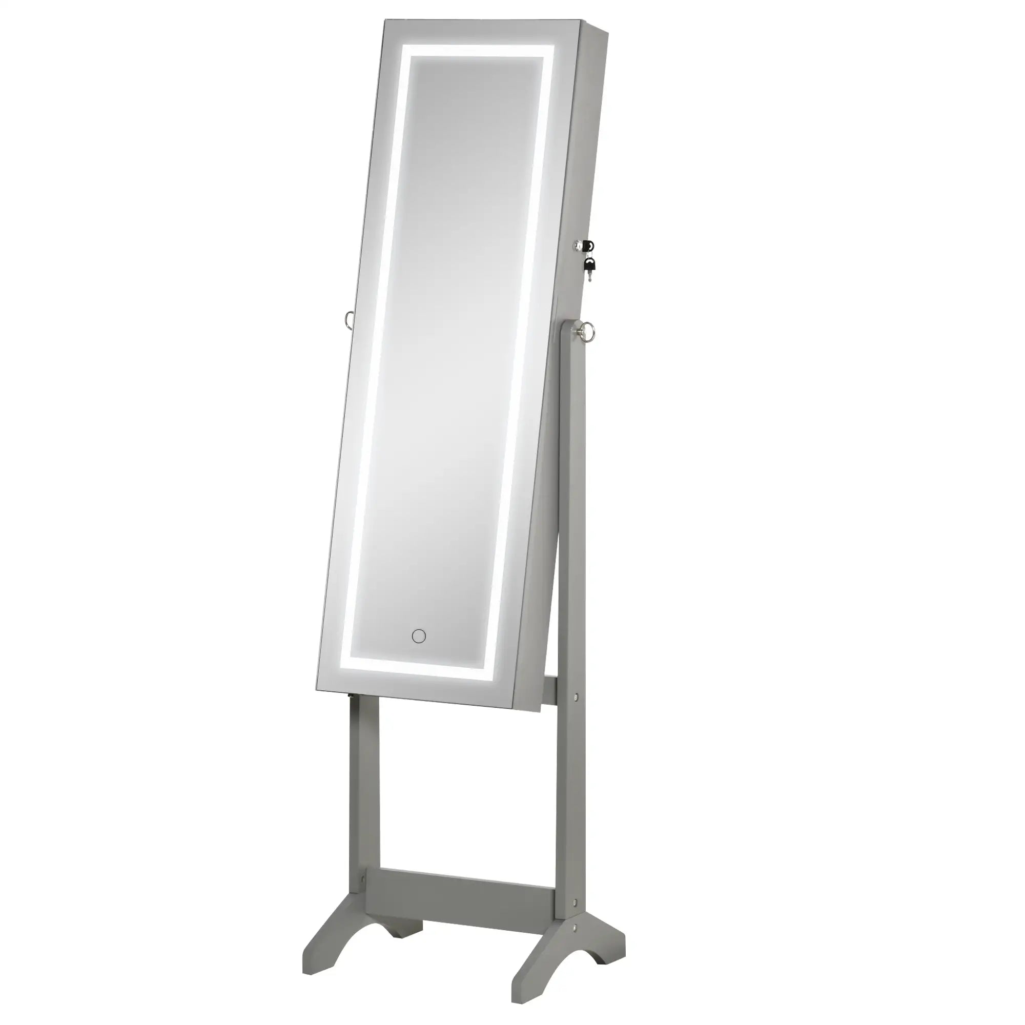 Lockable Jewelry Armoire with LED Light, Standing Mirror, Grey Jewelry Armoire & Jewellery Mirror Cabinets Grey at Gallery Canada
