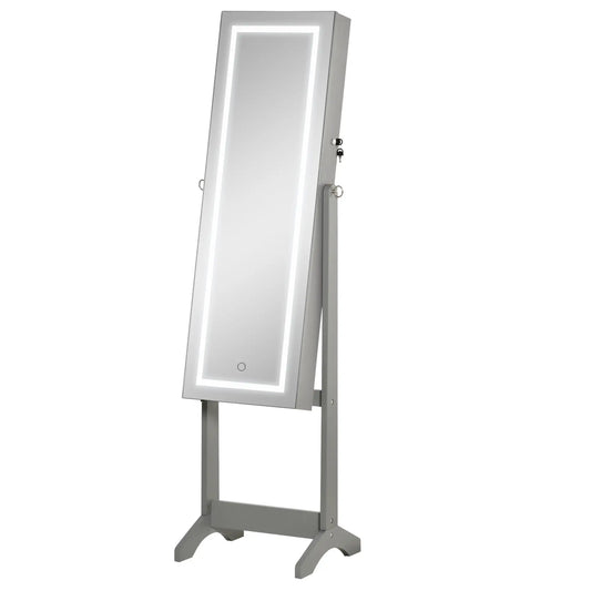 Lockable Jewelry Armoire with LED Light, Standing Mirror, Grey Jewelry Armoire & Jewellery Mirror Cabinets Grey at Gallery Canada