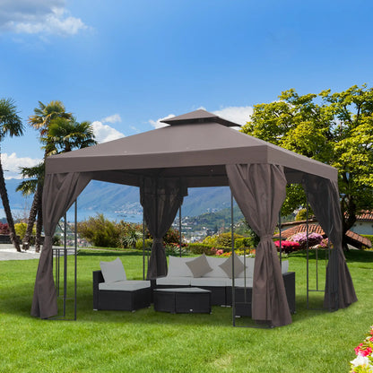 10' x 10' Outdoor Gazebo, Canopy Shelter with Double-Tier Roof, Brown Gazebos at Gallery Canada