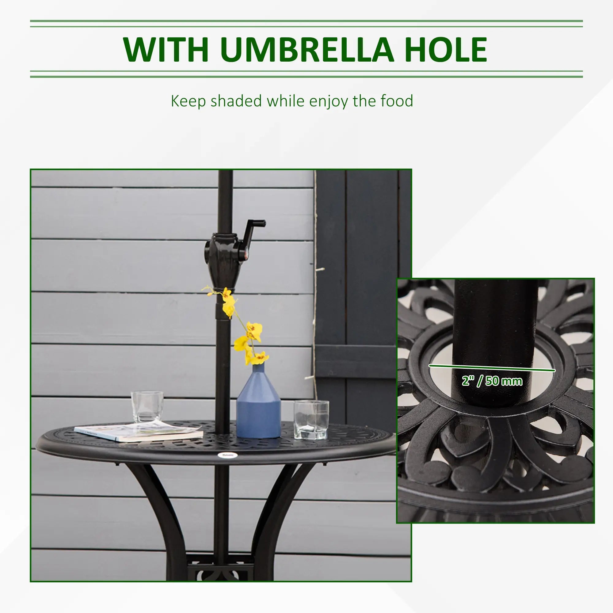30-Inch Round Patio Dining Table, Umbrella Hole, Antique Cast Aluminum, Black Patio Side Tables at Gallery Canada