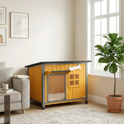 Outdoor Dog House, Anti-Chewing Steel Frame, Openable Roof, Removable Floor, Door Curtain, Yellow Dog Cages & Crates at Gallery Canada