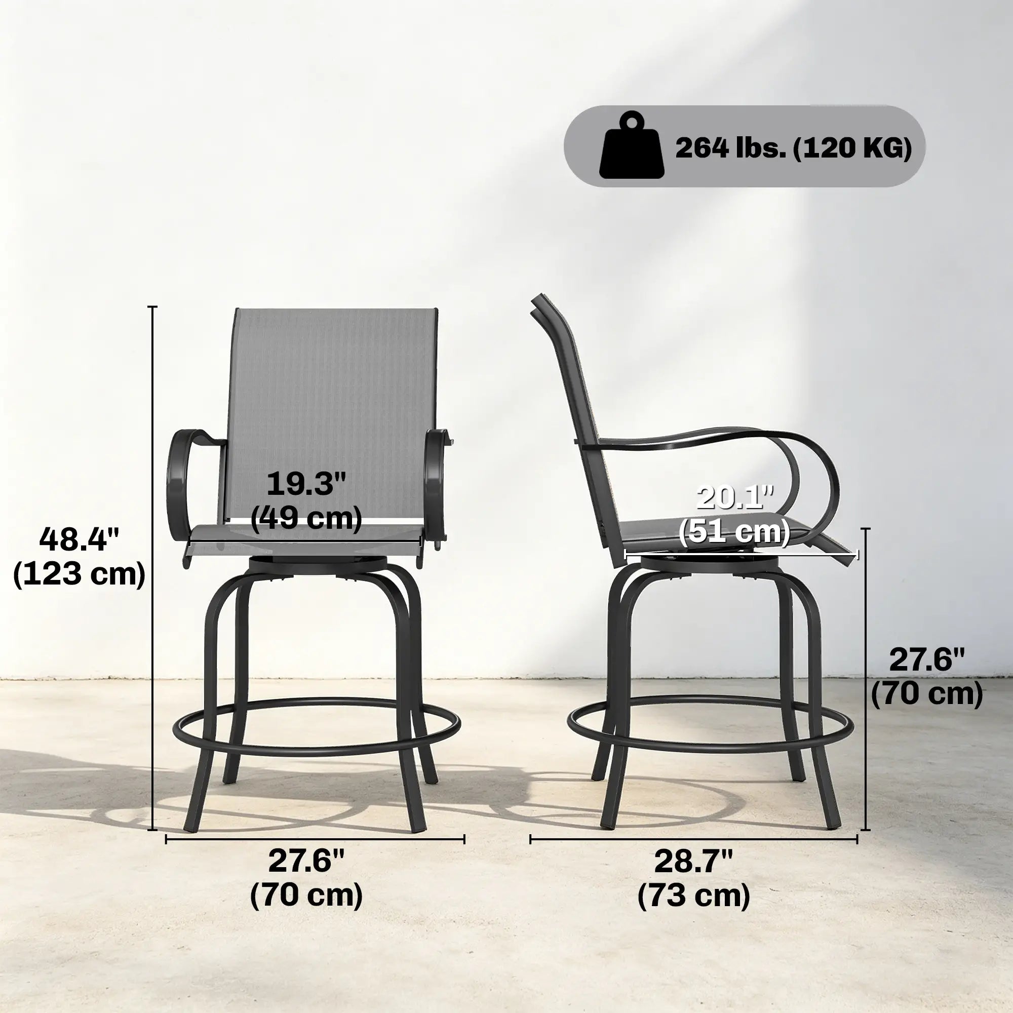 Outdoor Bar Stools Set of 2, 360° Swivel, 26.8