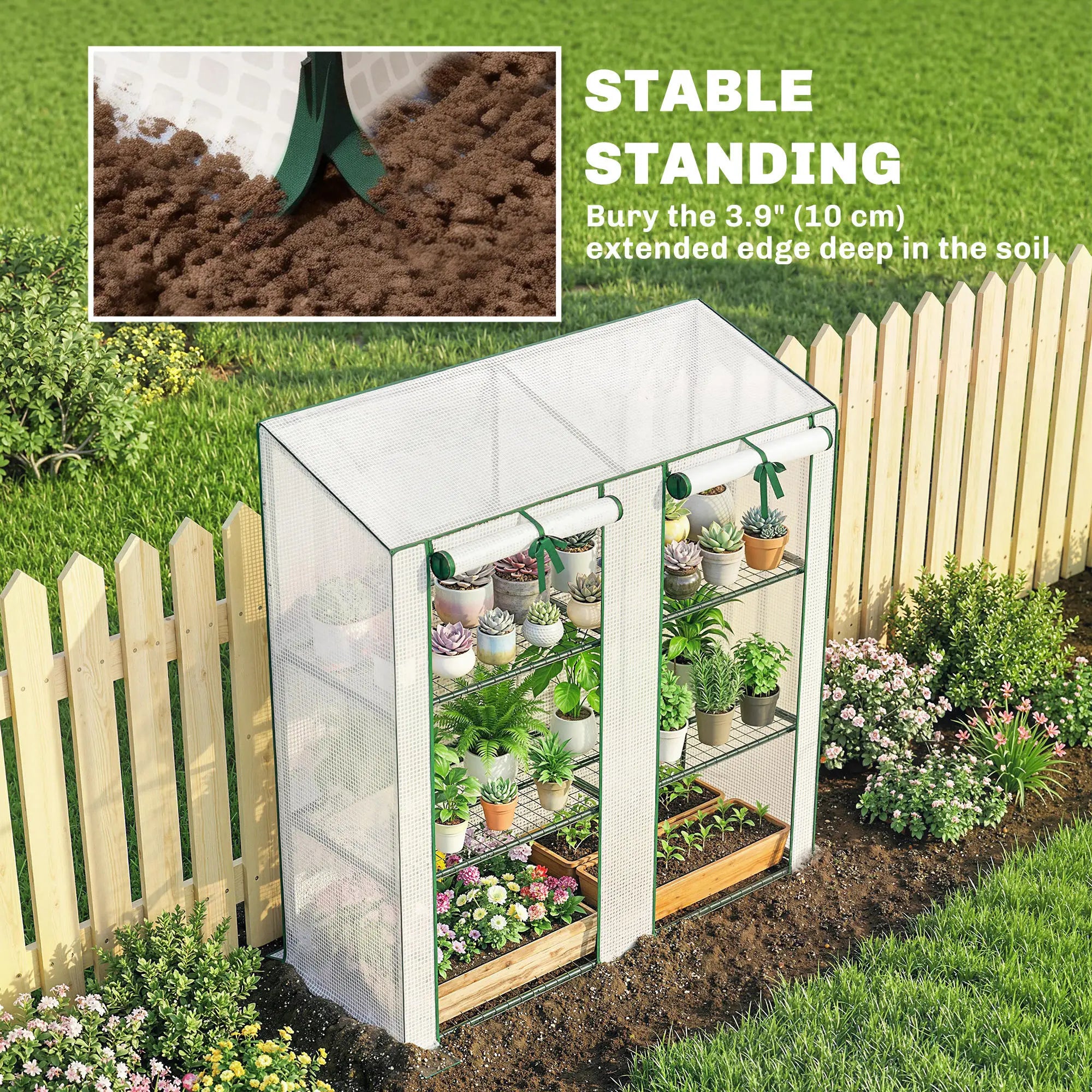 Portable Mini Greenhouse, 3 Tier Shelves, Reinforced PE Cover, 56.3