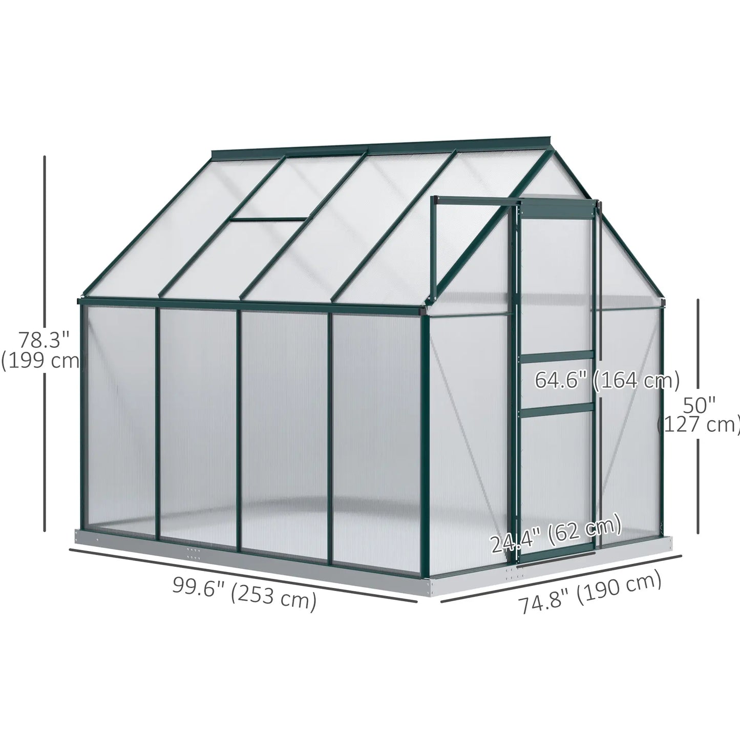 6' x 8' x 6.5' Polycarbonate Greenhouse, Walk-in, Adjustable Roof Vent, Green Walk In Greenhouses at Gallery Canada