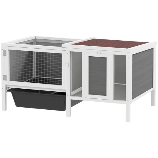Wooden Rabbit Hutch With Run, Openable Top, Pull Out Tray, Ramp, Water-Resistant Roof, Grey Rabbit Hutch White, Grey, Brown at Gallery Canada