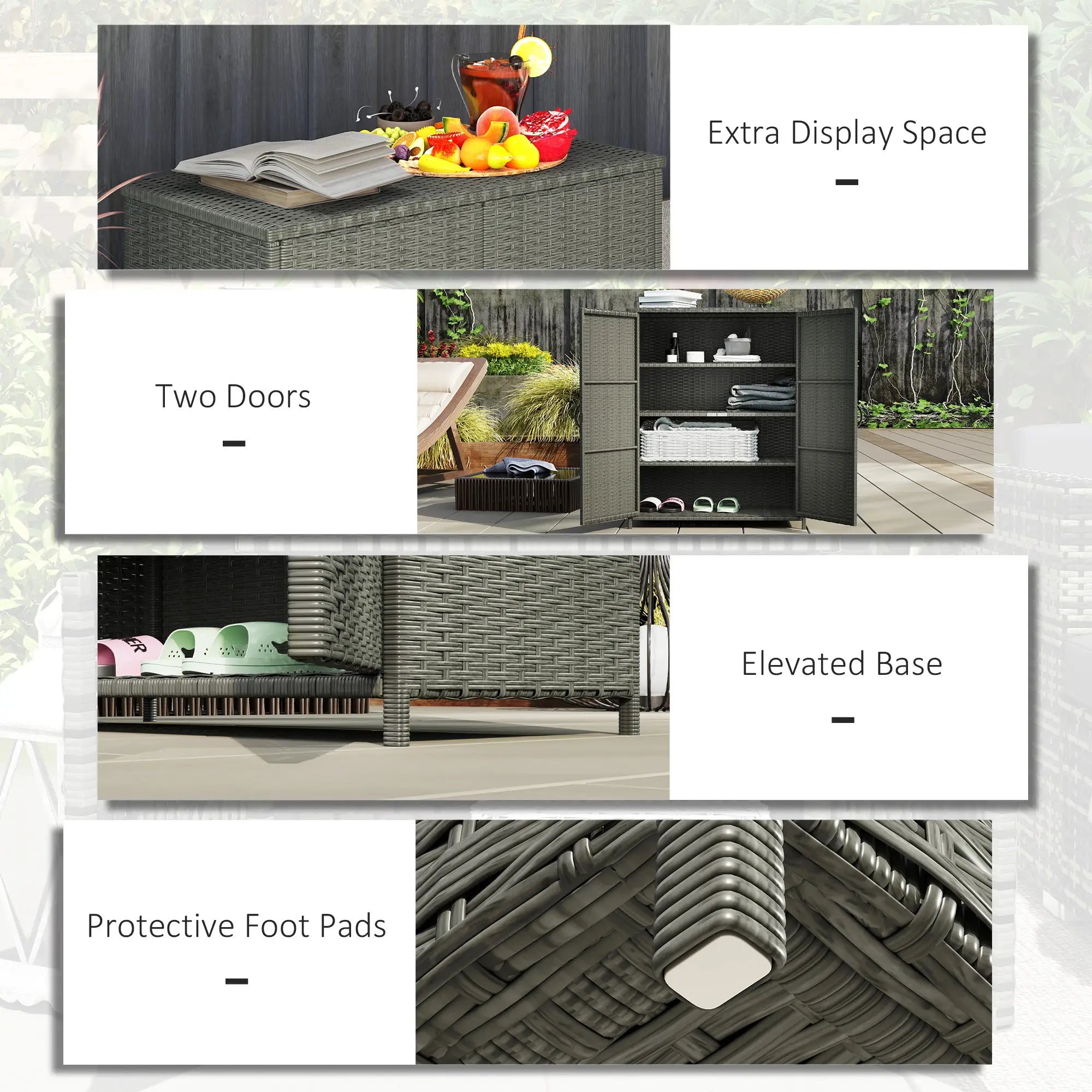 Wicker Outdoor Storage Cabinet, 4 Shelves, 2 Doors, Dark Grey Patio Storage Boxes at Gallery Canada