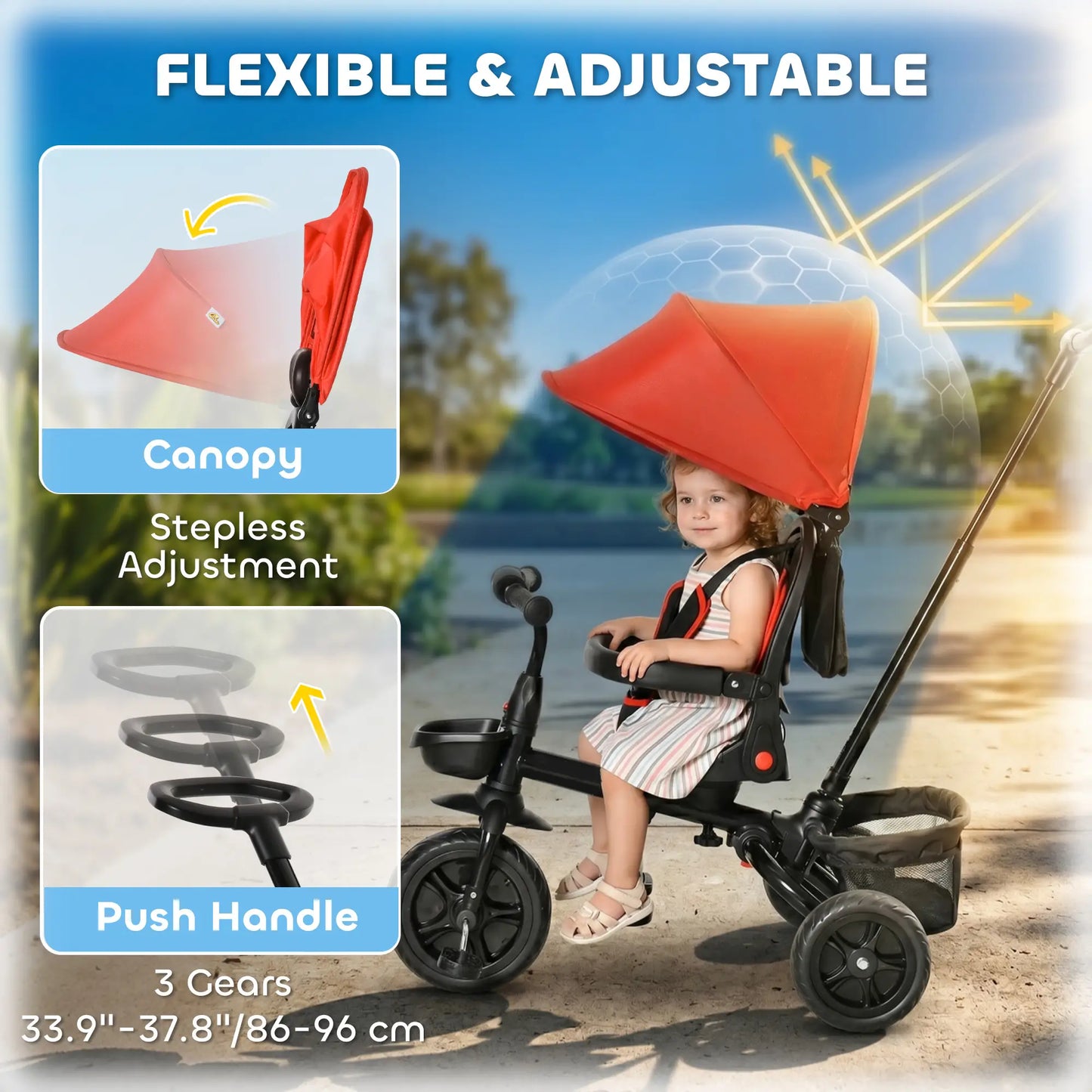 Toddler Tricycle, 4 in 1 Kids Trike, Adjustable Seat, Push Bike, Red Tricycles for Kids at Gallery Canada