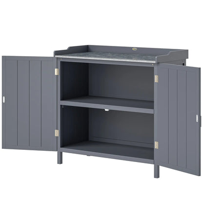 Outdoor Garden Storage Cabinet, Potting Bench with Galvanized Top, Grey Sheds Grey at Gallery Canada