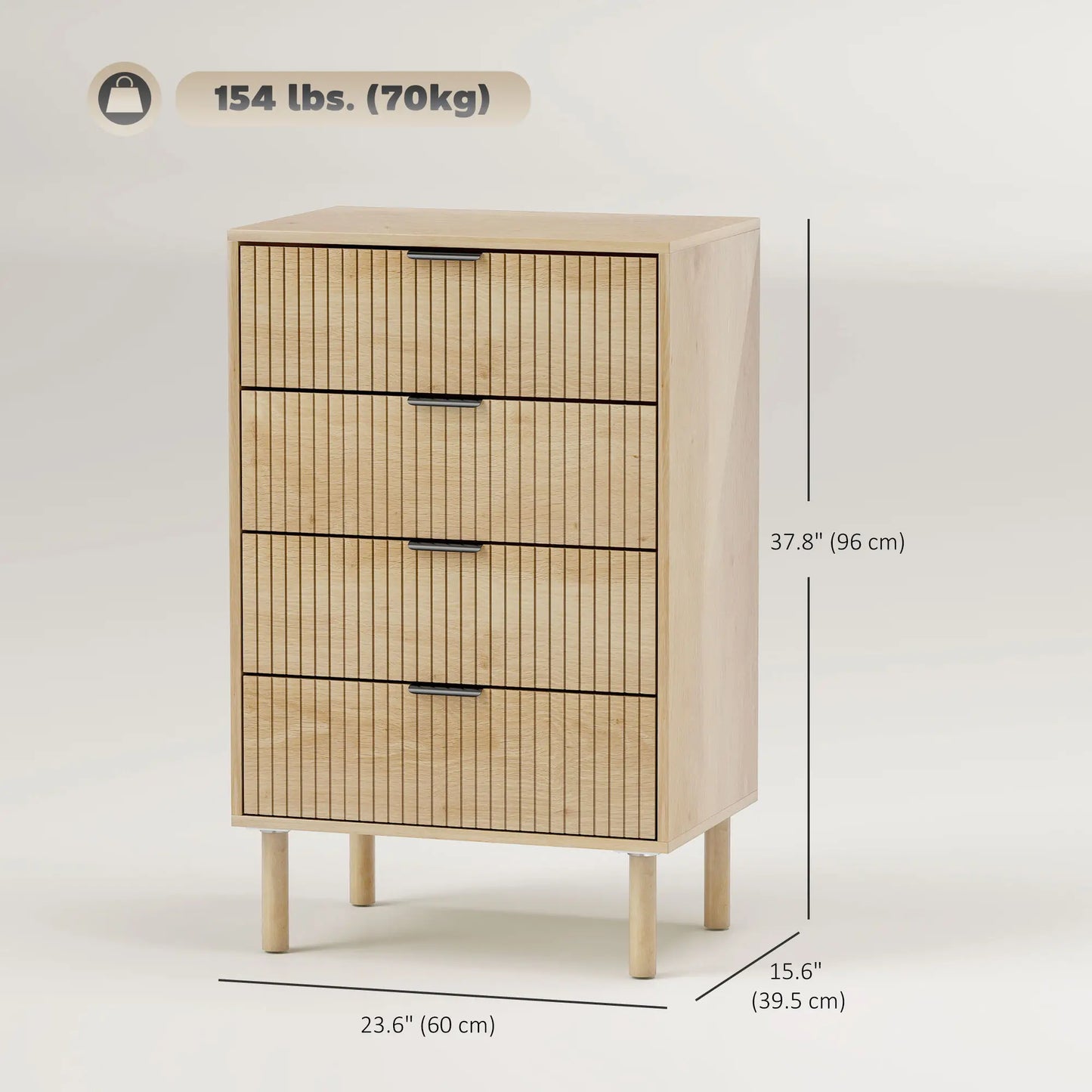 4 Drawer Dresser, Fluted Panels, Solid Wood Legs, Oak Storage Cabinets at Gallery Canada