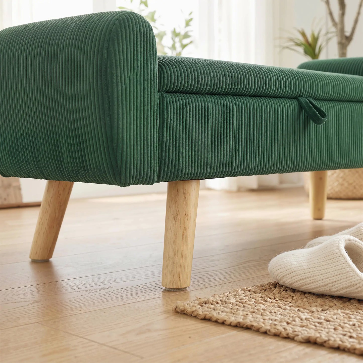 Ottomane de rangement, banc de lit en velours côtelé de 59", vert foncé