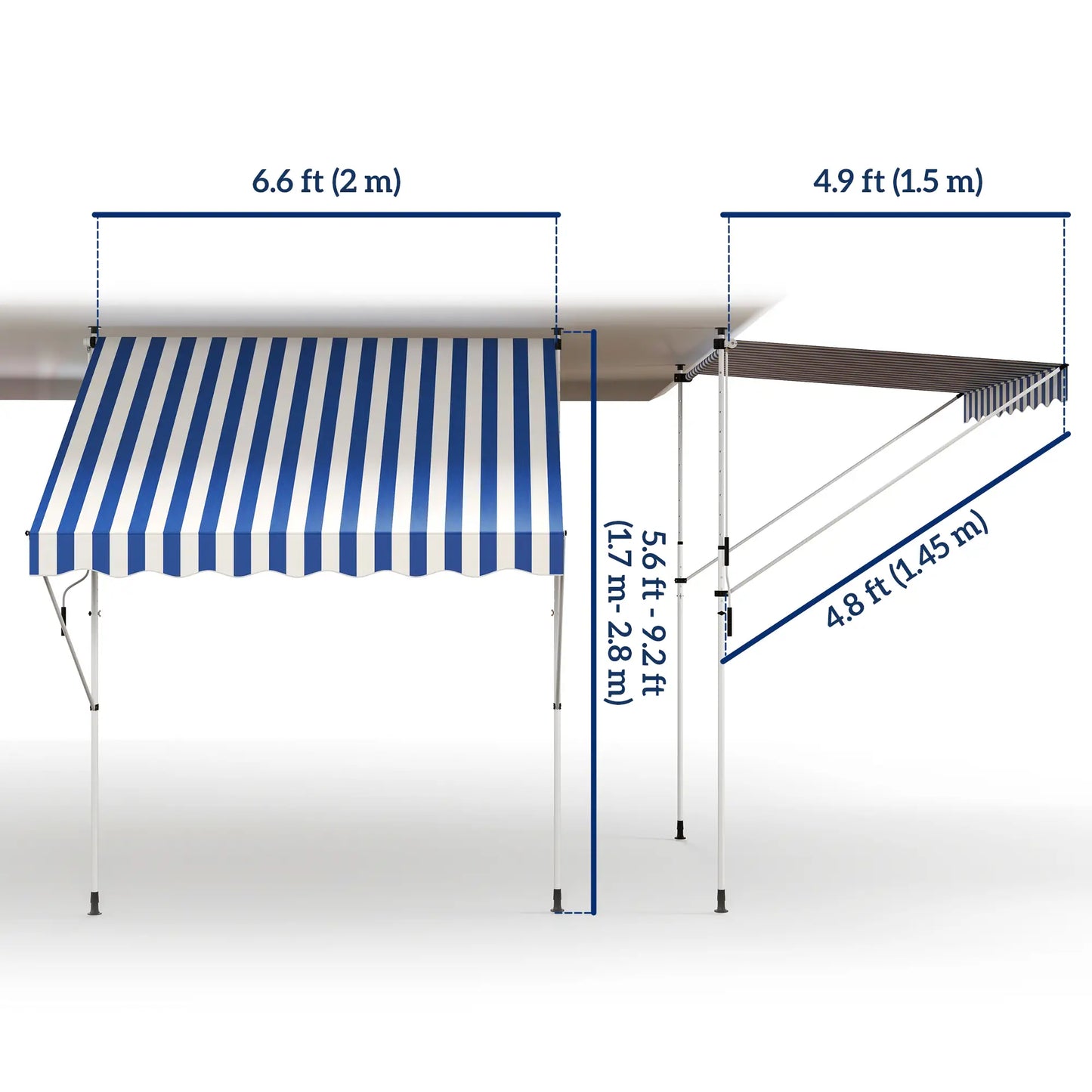 6.6'x5' Manual Retractable Patio Awning, Sun Shade, Water Resistant, Blue Door Awnings at Gallery Canada