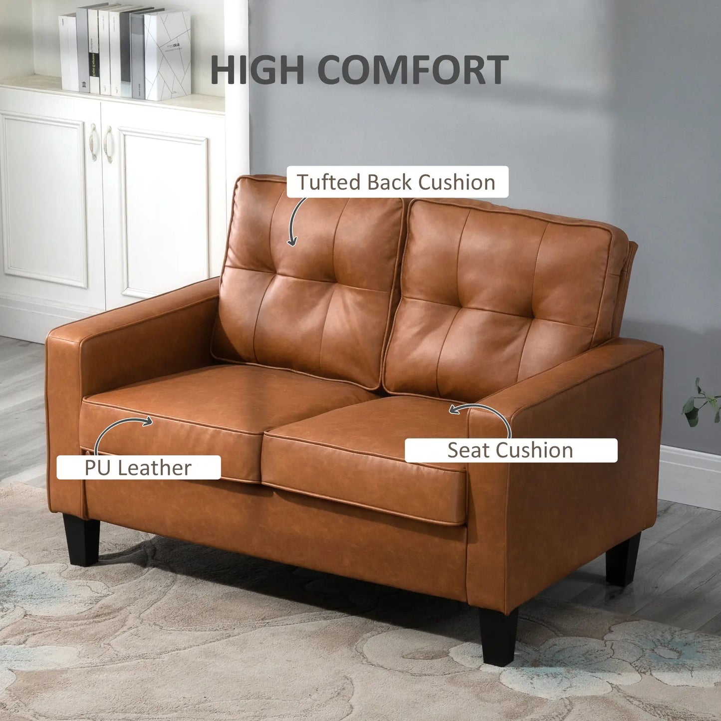 51" PU Leather Loveseat, Upholstered Double Sofa, Tufted Backrest, Brown 2-Seater Sofas at Gallery Canada