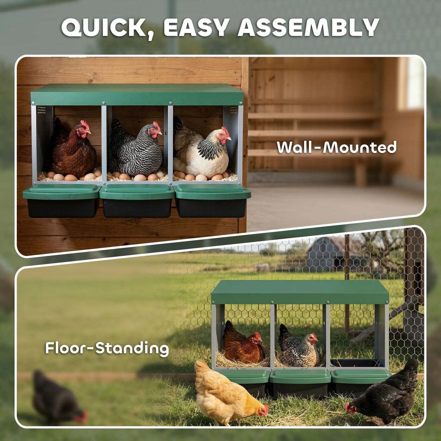 Chicken Nesting Boxes, 3 Compartment Metal Nesting Boxes for Chicken Coop, Egg Laying Boxes with Lid Cover Chicken Coops at Gallery Canada