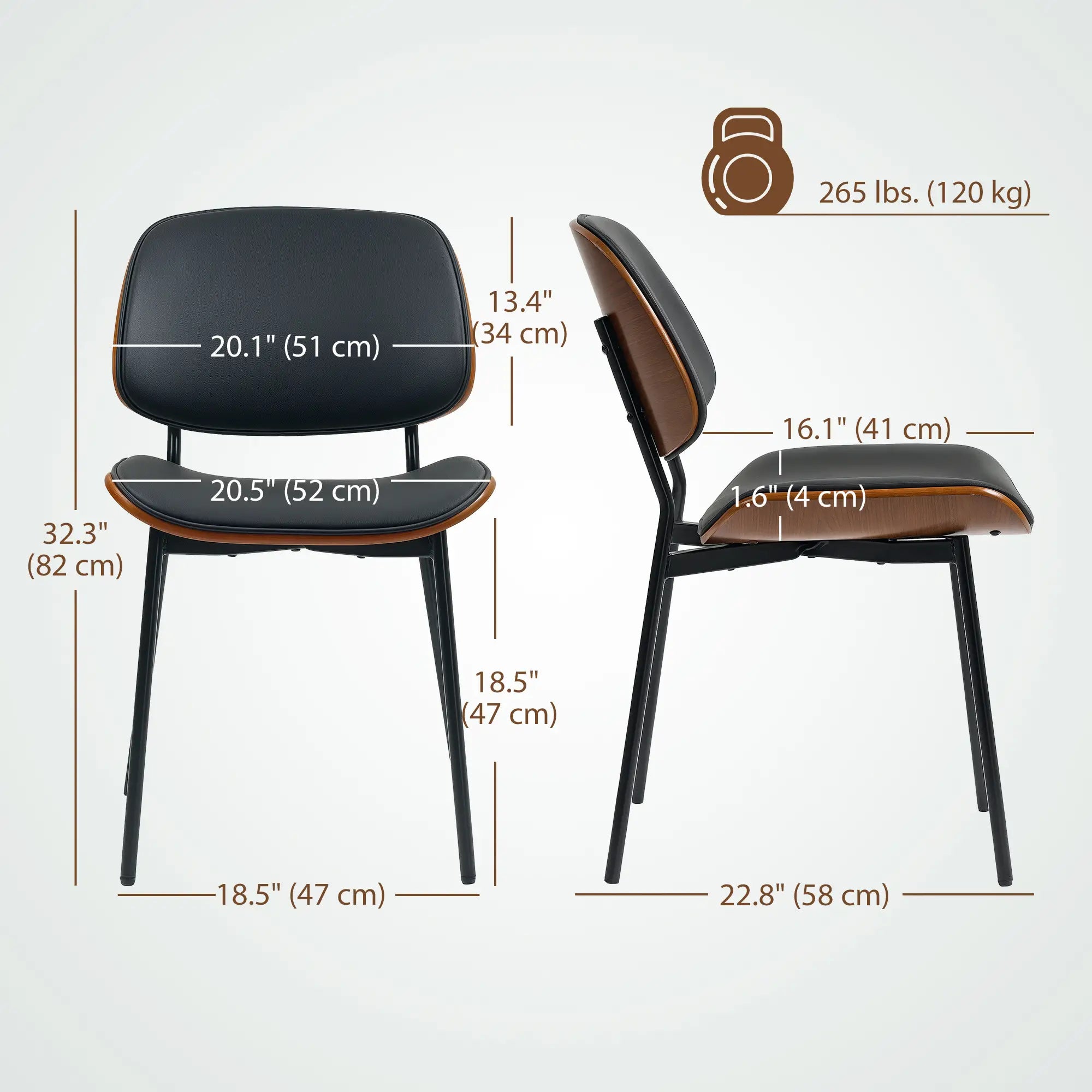 Dining Chairs Set of 2, Mid Century Modern, Bentwood Back, Metal Legs Dining Chairs at Gallery Canada