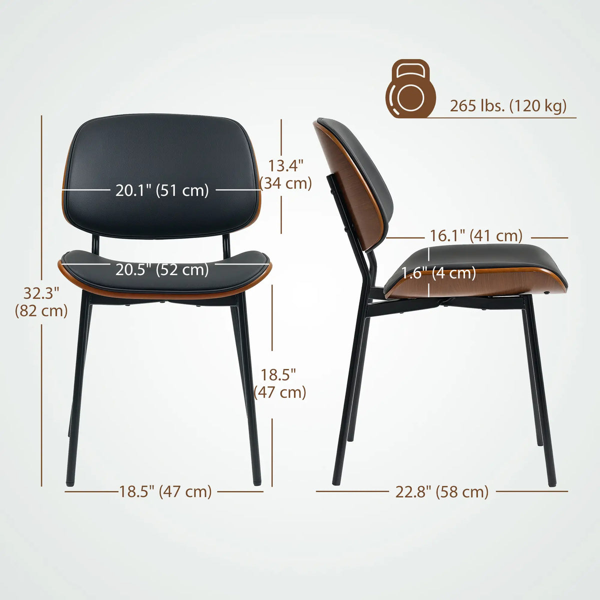 Dining Chairs Set of 2, Mid Century Modern, Bentwood Back, Metal Legs Dining Chairs at Gallery Canada