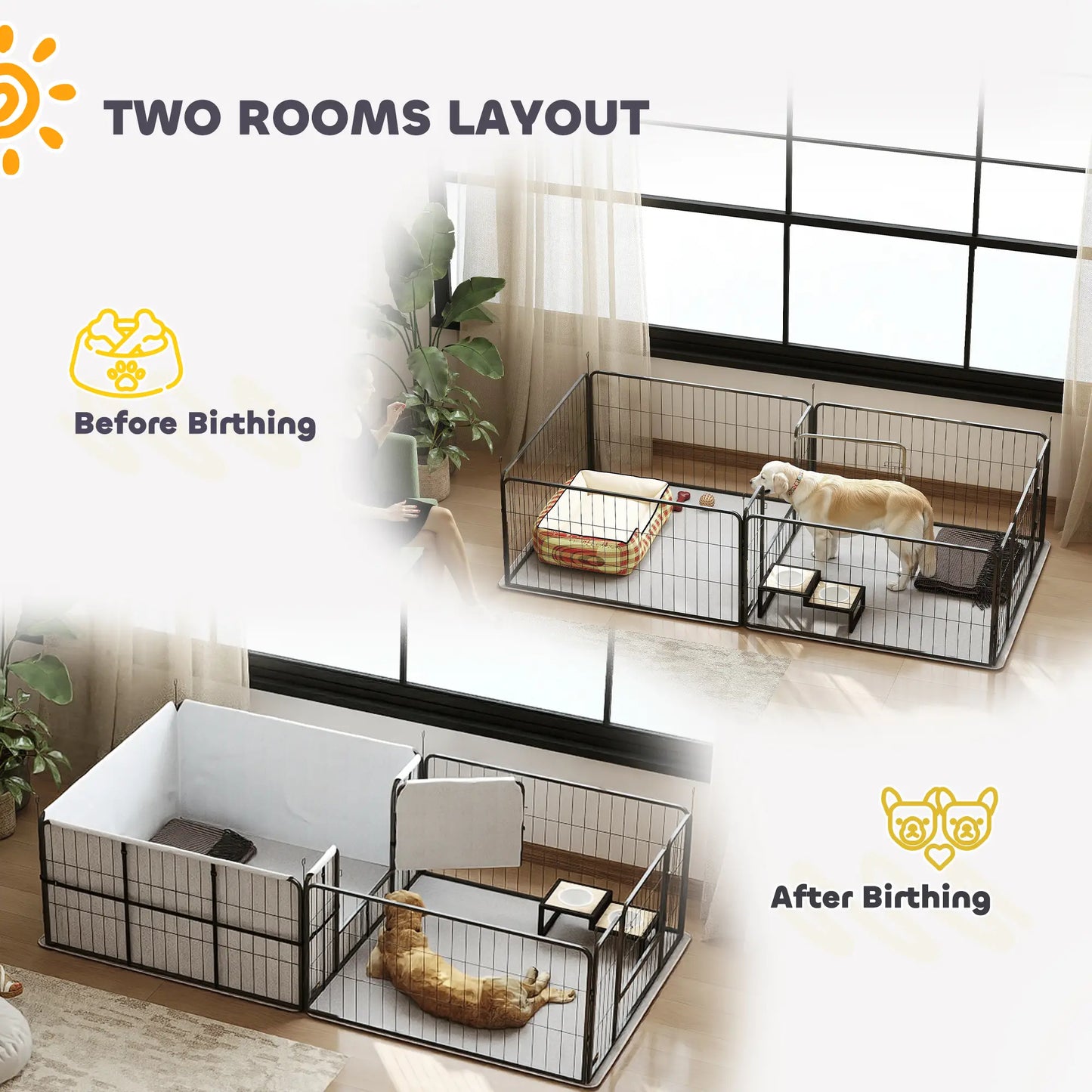 7 Panel Dog Whelping Box, DIY Pet Playpen, Washable Pee Pads, 96" x 48" x 24" Scooters at Gallery Canada