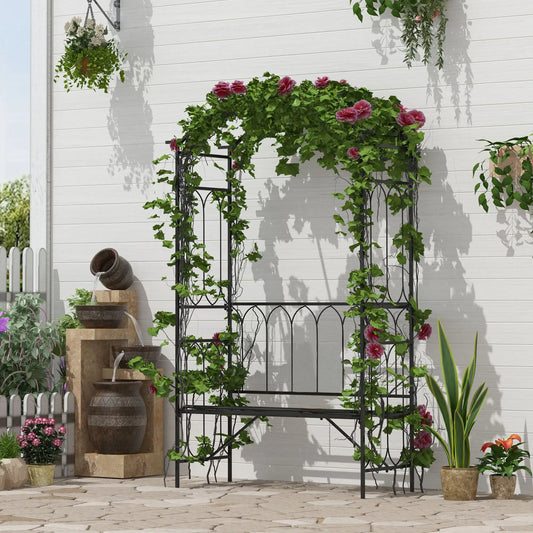 80" Tall Fairy Garden Arbor Arch, Metal Outdoor Bench Trellis, Black Garden Arches Black at Gallery Canada