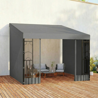 10' x 10' Wall Pergola, Outdoor Gazebo With Curtains, Dark Grey Pergolas at Gallery Canada
