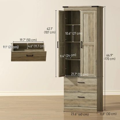 67" Tall Kitchen Pantry Cabinet, Doors, Drawers, Adjustable Shelves, Grey Brown Kitchen Pantry Cabinets at Gallery Canada