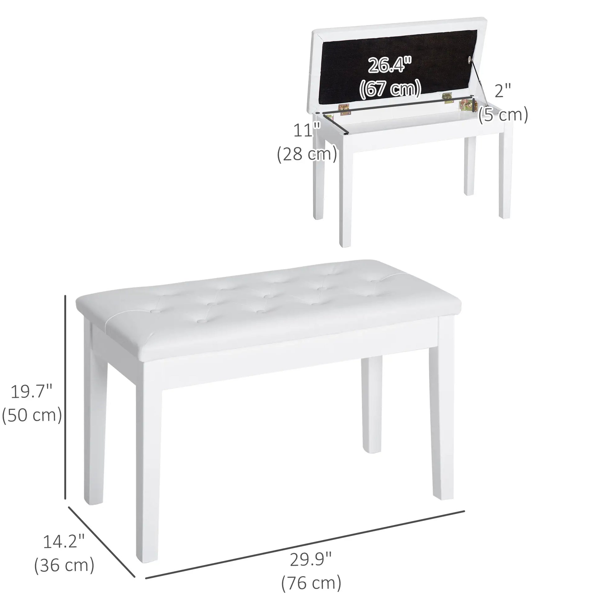 30" Piano Bench with Padded Cushion, Storage, Faux Leather, White Piano Benches at Gallery Canada