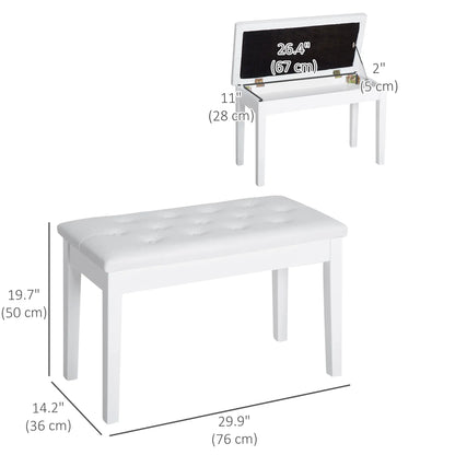 30" Piano Bench with Padded Cushion, Storage, Faux Leather, White Piano Benches at Gallery Canada