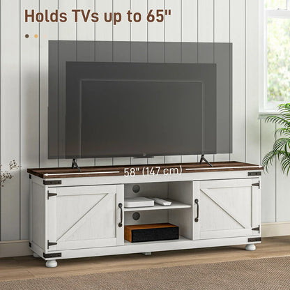 Farmhouse TV Stand for 65" TV, Barn Doors, Distressed White, White TV Stands at Gallery Canada