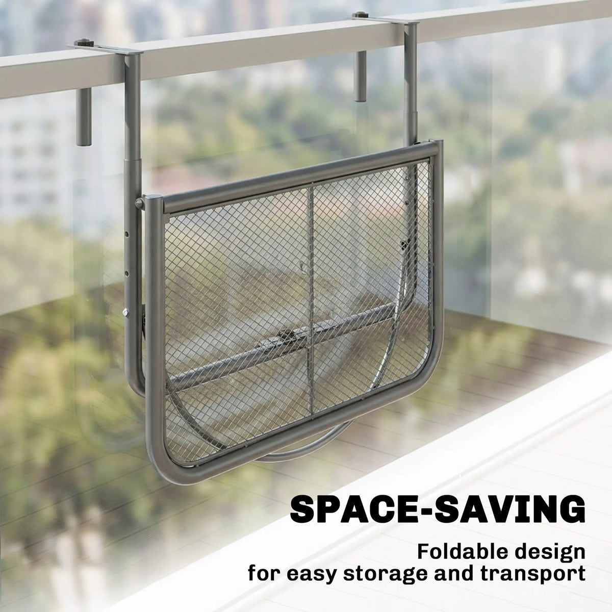 Table suspendue ajustable pour balcon, Bureau mural en métal, Support pour fleurs extérieur, Gris