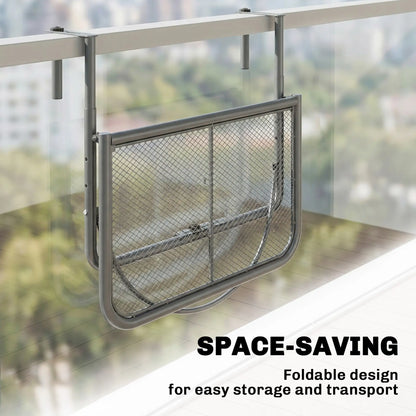 Table suspendue ajustable pour balcon, Bureau mural en métal, Support pour fleurs extérieur, Gris
