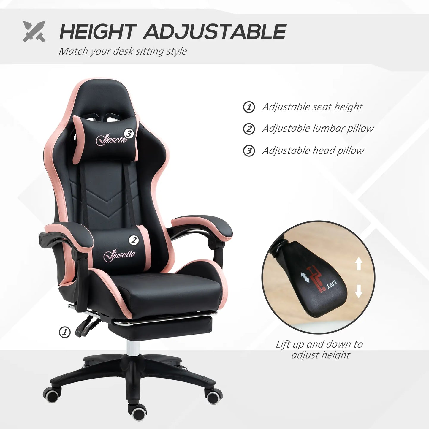 Gaming Chair, PU Leather Office Desk Chair with Footrest, Swivel Wheels, 135° Reclining Back, Black Video Game Chairs at Gallery Canada