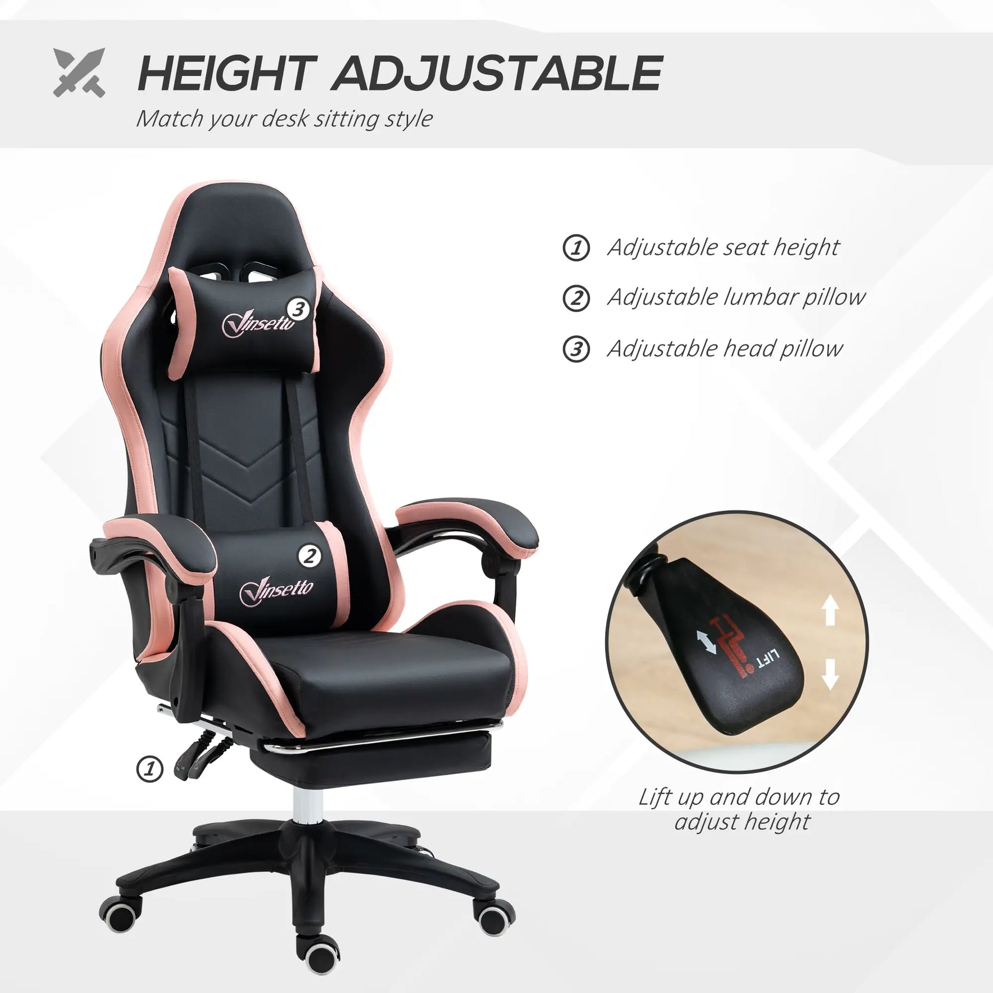 Gaming Chair, PU Leather Office Desk Chair with Footrest, Swivel Wheels, 135° Reclining Back, Black Video Game Chairs at Gallery Canada
