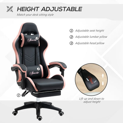 Gaming Chair, PU Leather Office Desk Chair with Footrest, Swivel Wheels, 135° Reclining Back, Black Video Game Chairs at Gallery Canada