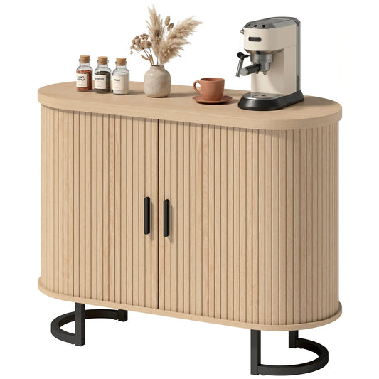 Sideboard Buffet Cabinet, Curved Tambour Doors, Natural Wood Storage Cabinets Natural Wood, Black at Gallery Canada