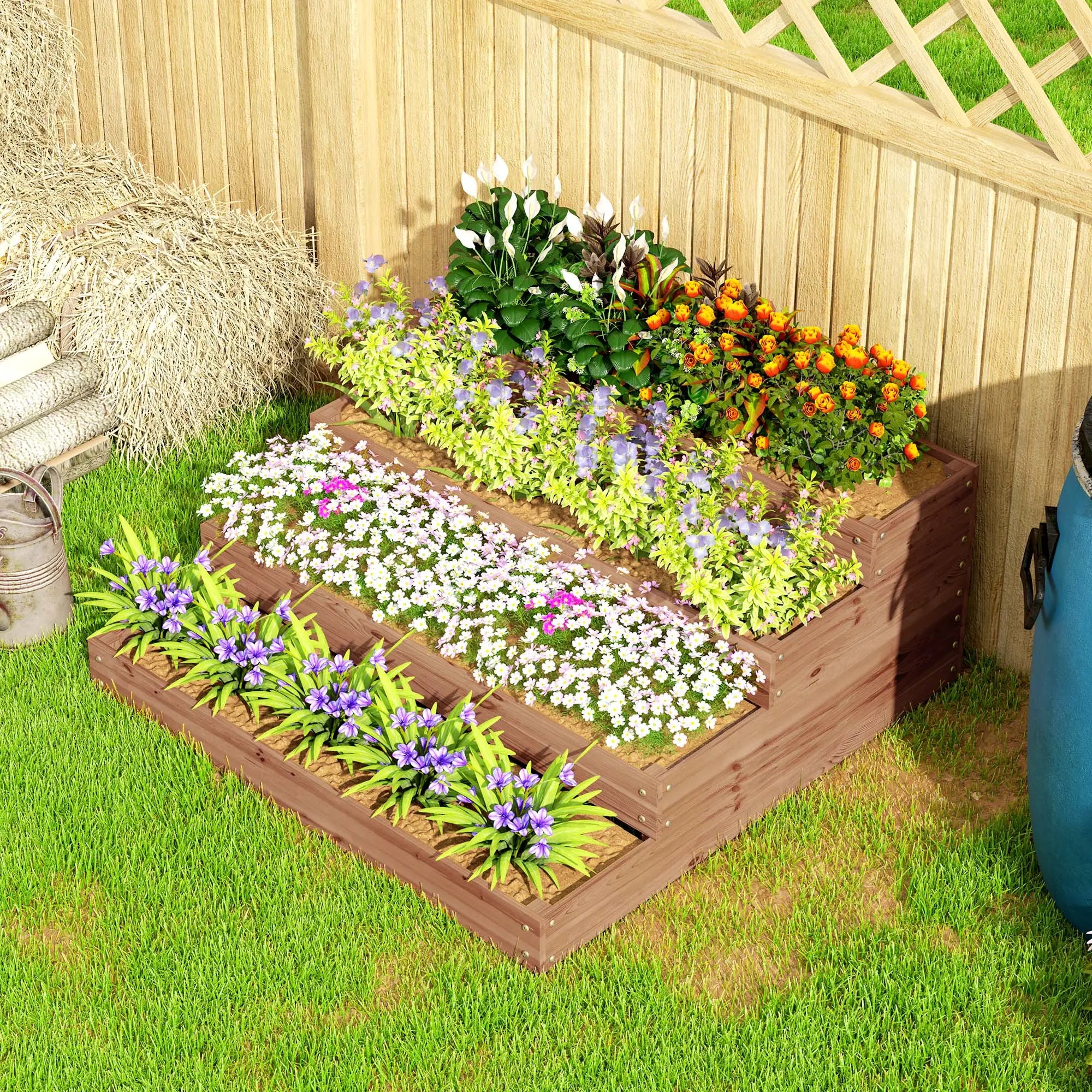 4-Tier Raised Garden Bed, Wooden Elevated Planter Box with Liner, Dark Brown Raised Garden Beds at Gallery Canada