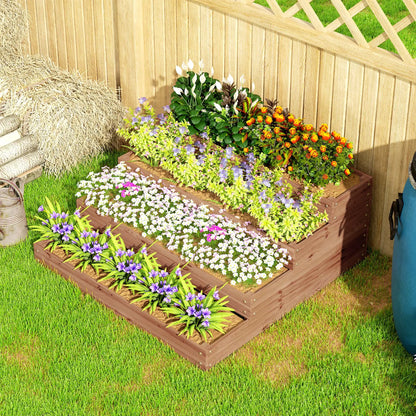 4-Tier Raised Garden Bed, Wooden Elevated Planter Box with Liner, Dark Brown Raised Garden Beds at Gallery Canada