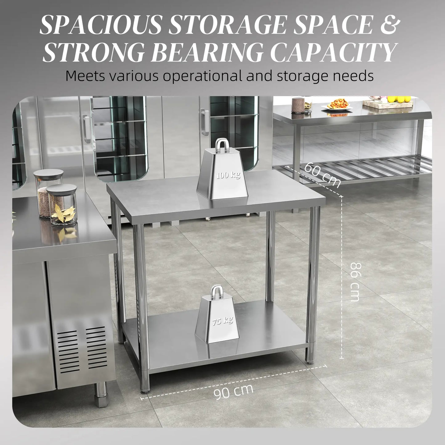 Stainless Steel Workbench, 35 x 24 x 34 Inch, Heavy Duty Table With Shelf