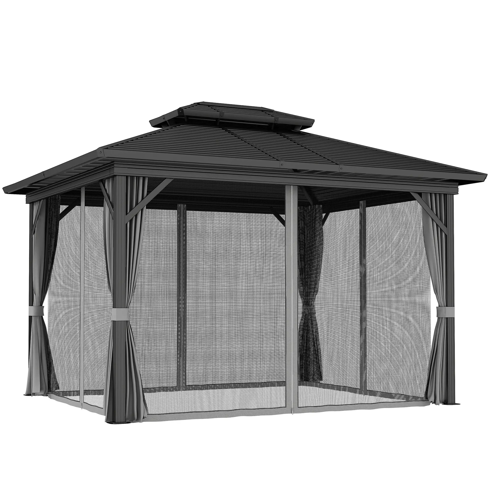 10' x 12' Hardtop Gazebo, Sun Shelter, Metal Roof, Mosquito Net, Light Grey Gazebos at Gallery Canada