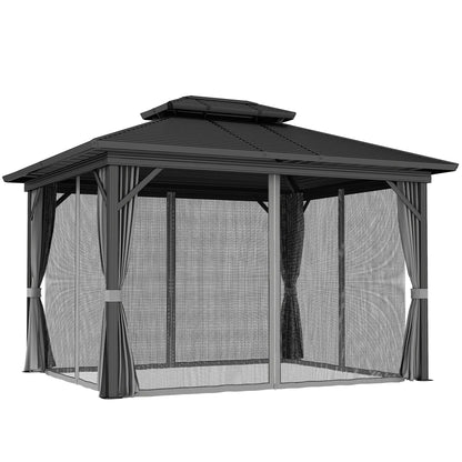10' x 12' Hardtop Gazebo, Sun Shelter, Metal Roof, Mosquito Net, Light Grey Gazebos at Gallery Canada