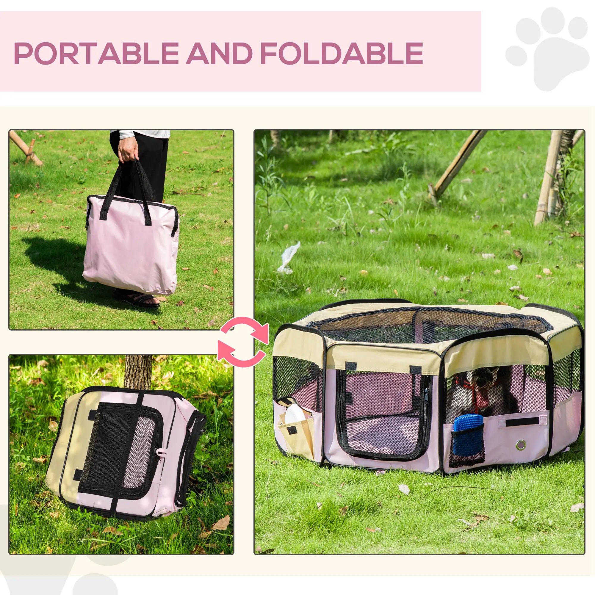 36-Inch Large Pet Playpen, Portable Dog Cat Cage, Carry Bag, Pink Houses, Kennels & Pens at Gallery Canada