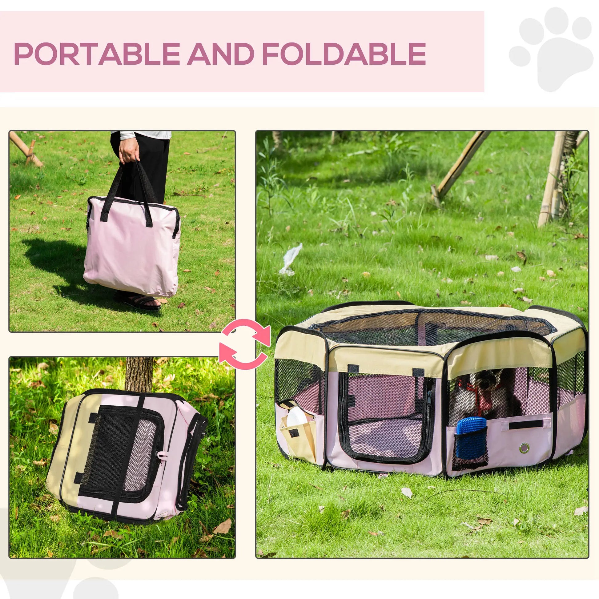 36-Inch Large Pet Playpen, Portable Dog Cat Cage, Carry Bag, Pink Houses, Kennels & Pens at Gallery Canada
