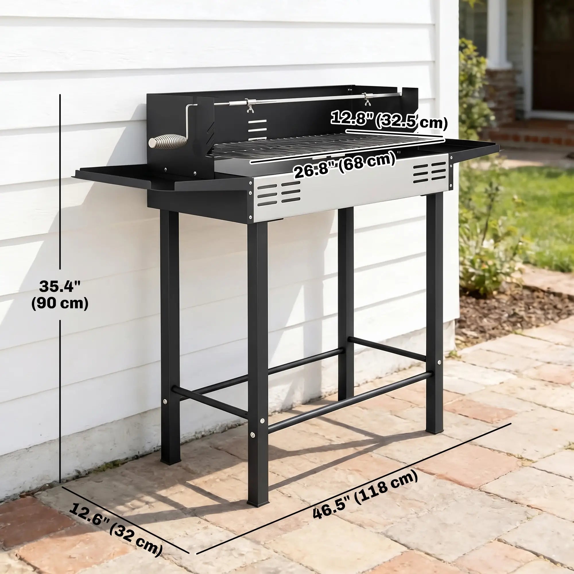 Charcoal Rotisserie Grill, 3-Level Grate, Storage Shelves, Stainless Steel Charcoal BBQ Grils at Gallery Canada