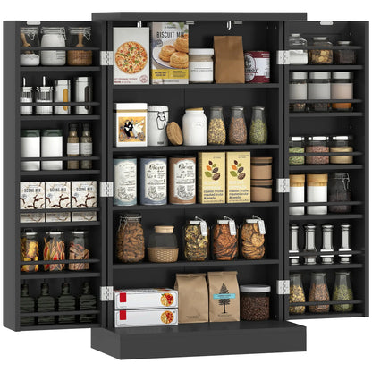 Kitchen Pantry Storage Cabinet, 5-Tier, 12 Spice Racks, Black, Black