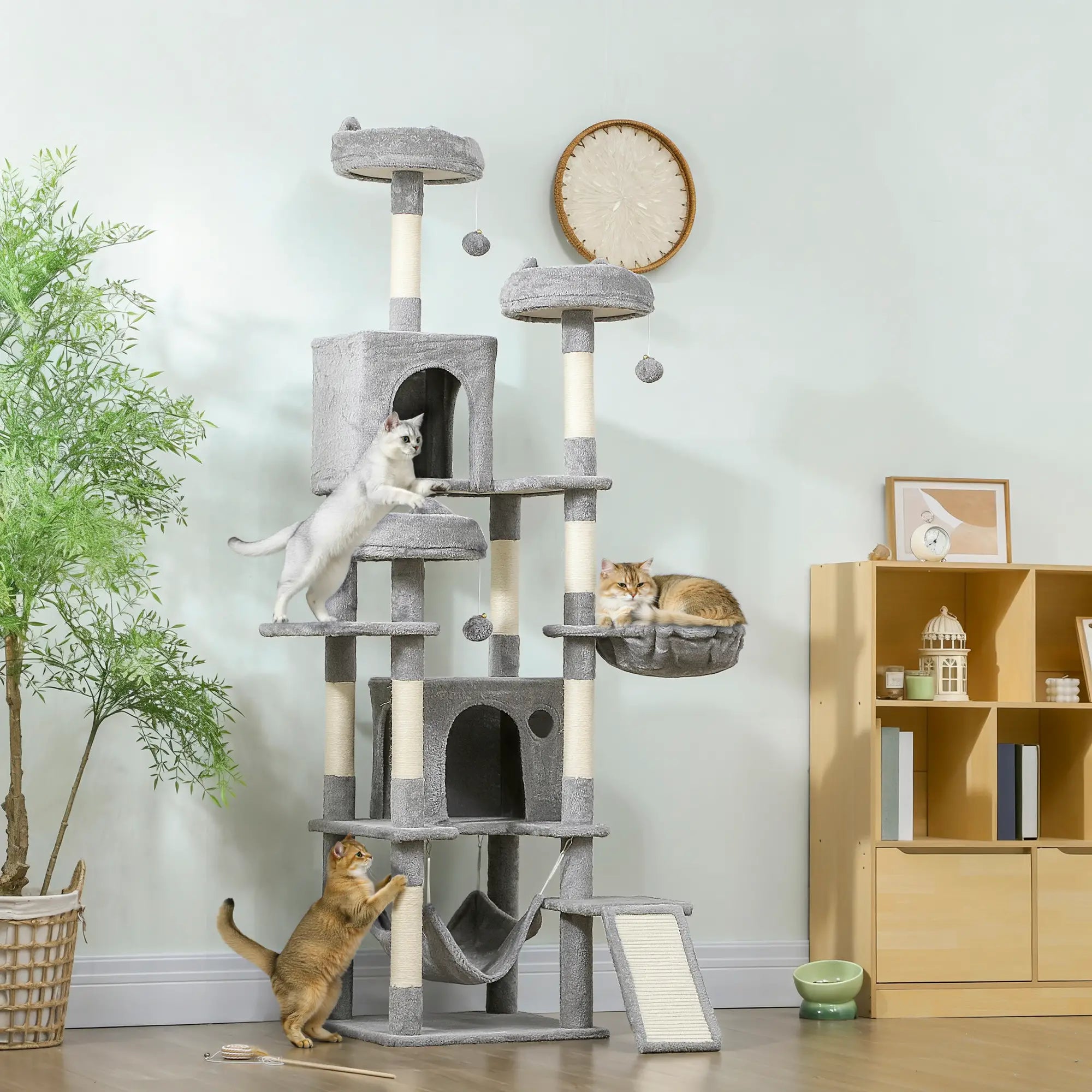76 Inch Large Cat Tree, 8 Scratching Posts, 3 Beds, 2 Hammocks, Light Grey Cat Towers at Gallery Canada
