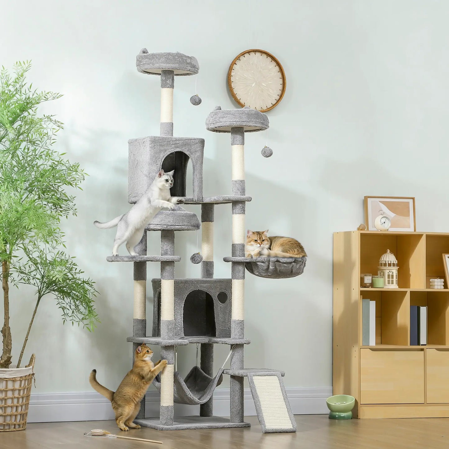 76 Inch Large Cat Tree, 8 Scratching Posts, 3 Beds, 2 Hammocks, Light Grey Cat Towers at Gallery Canada