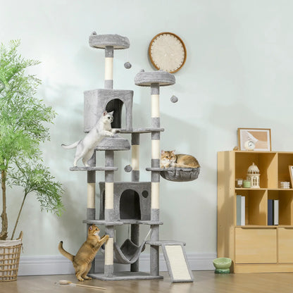 76 Inch Large Cat Tree, 8 Scratching Posts, 3 Beds, 2 Hammocks, Light Grey Cat Towers at Gallery Canada