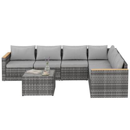 L-Shaped Wicker Patio Furniture Set, 7 Piece, Light Grey Patio Furniture Sets Light Grey, Mixed Grey, Beige at Gallery Canada