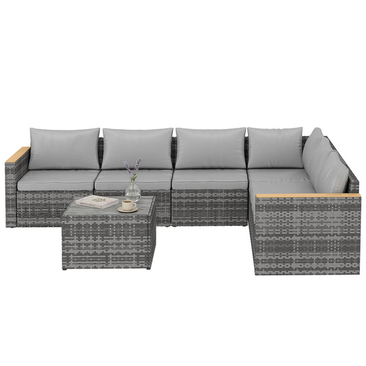 L-Shaped Wicker Patio Furniture Set, 7 Piece, Light Grey Patio Furniture Sets Light Grey, Mixed Grey, Beige at Gallery Canada