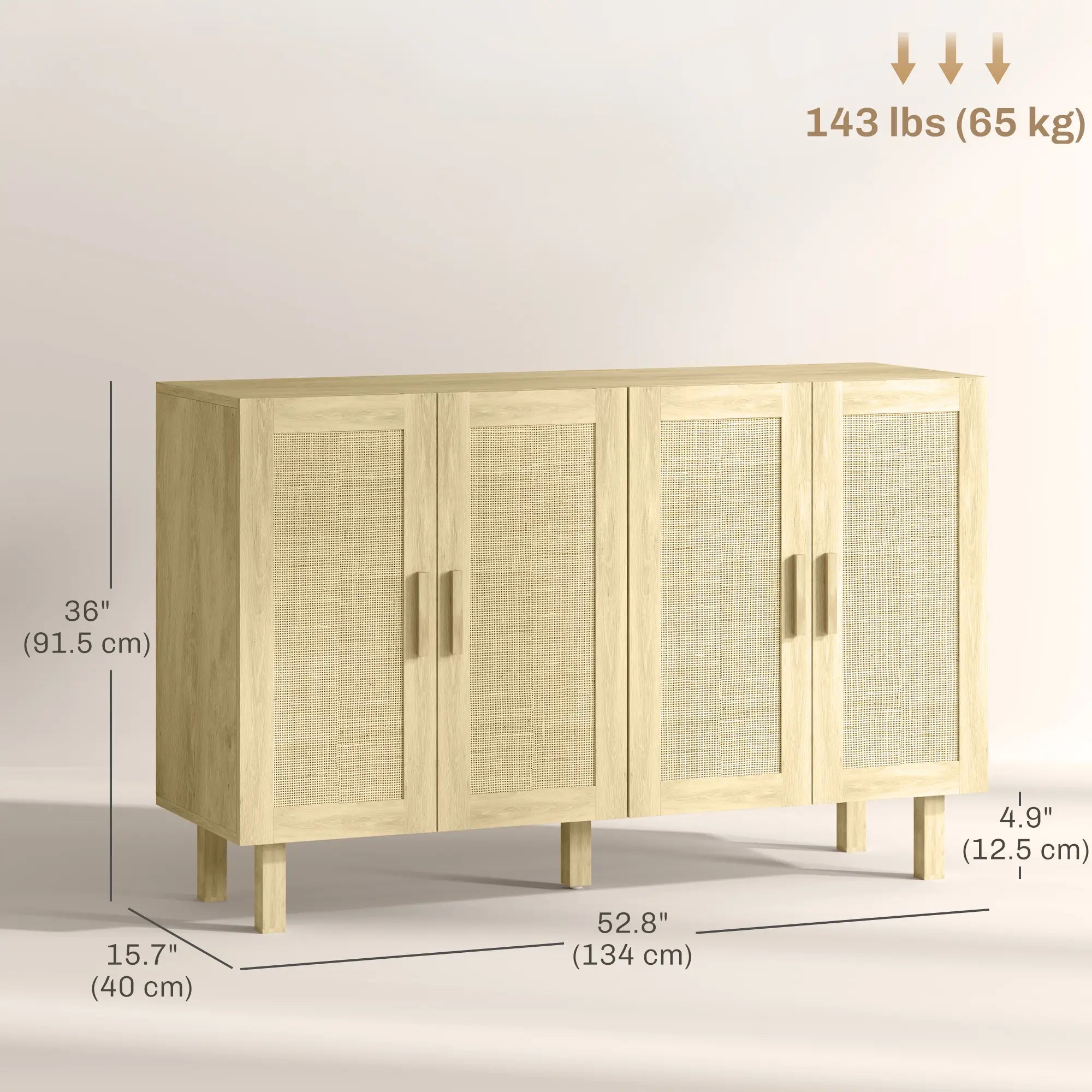Boho Sideboard Cabinet, 4 Rattan Doors, Adjustable Shelves, Natural Storage Cabinets at Gallery Canada