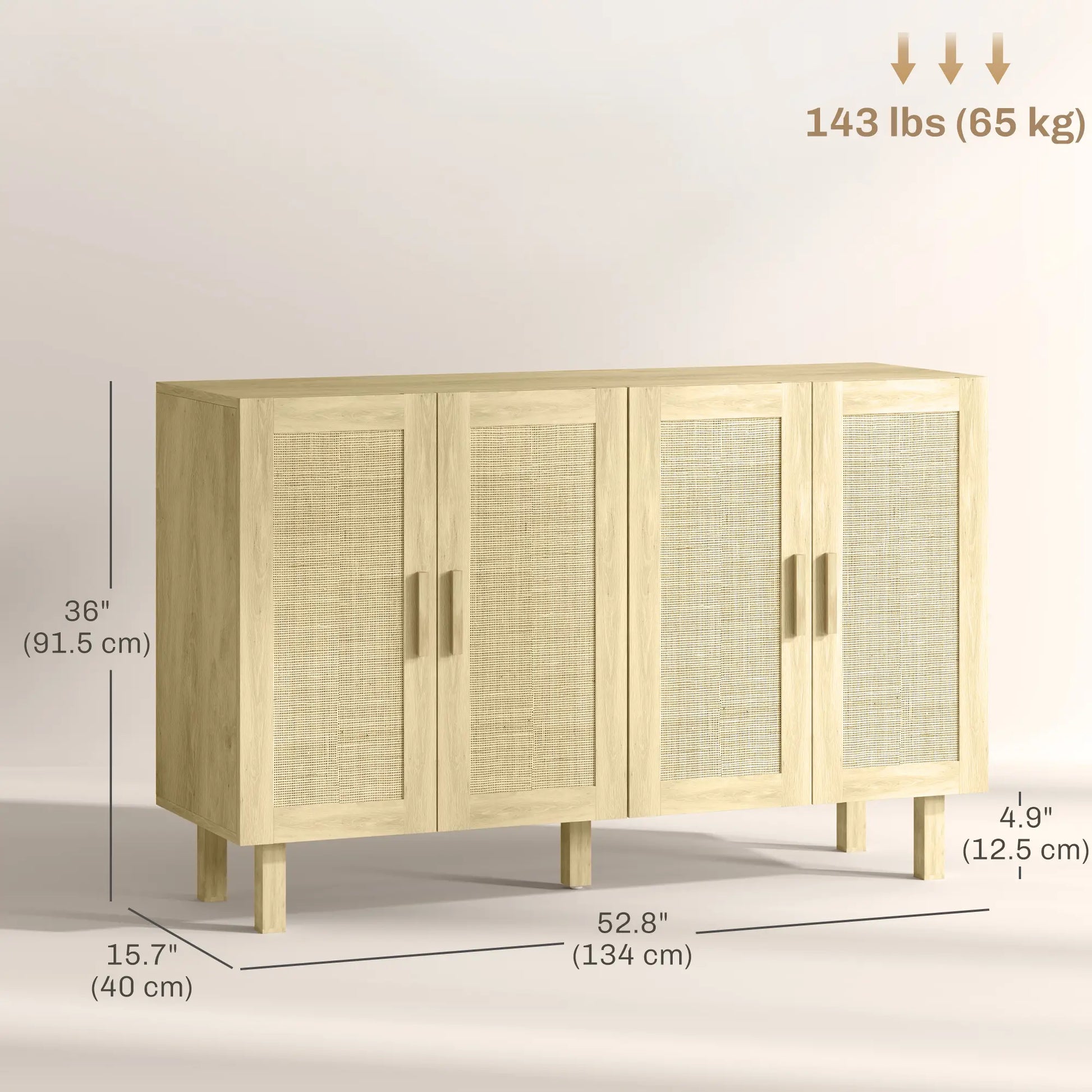 Boho Sideboard Cabinet, 4 Rattan Doors, Adjustable Shelves, Natural Storage Cabinets at Gallery Canada