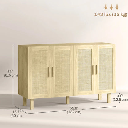 Boho Sideboard Cabinet, 4 Rattan Doors, Adjustable Shelves, Natural Storage Cabinets at Gallery Canada