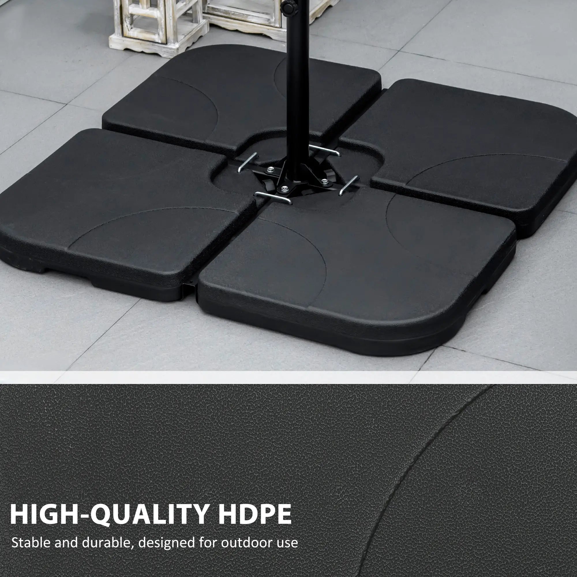 4 Piece Umbrella Base Stand, U Locking, 132 lb Water or 172 lb Sand, Black Umbrella Bases at Gallery Canada